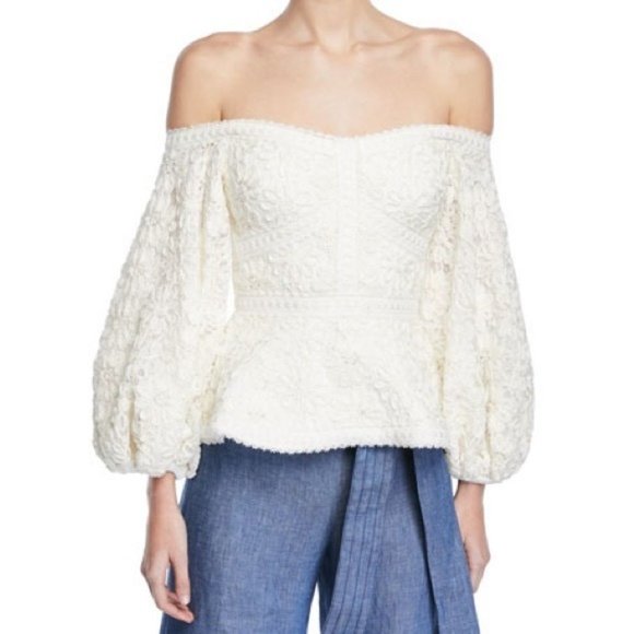 Alexis Tops - Alexis Joscelin Embroidered Puff-Sleeve Off the Shoulder Top XS